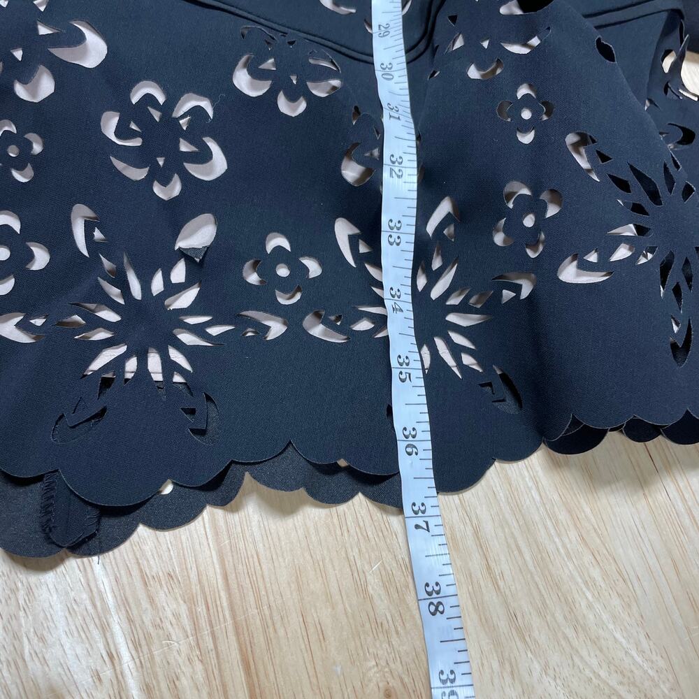 Shani NWT Laser Cut Ponte Fit & Flare Black Nude Dress Size 4 Floral Half Sleeve - Picture 8 of 10
